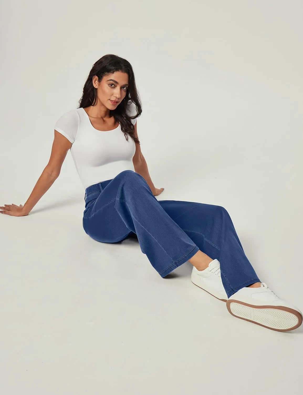 IUGA Wide Leg Jeans Woman Stretchy Pull On Baggy Jeans High Waisted Trendy Womens Jeans Straight Casual Denim Pants