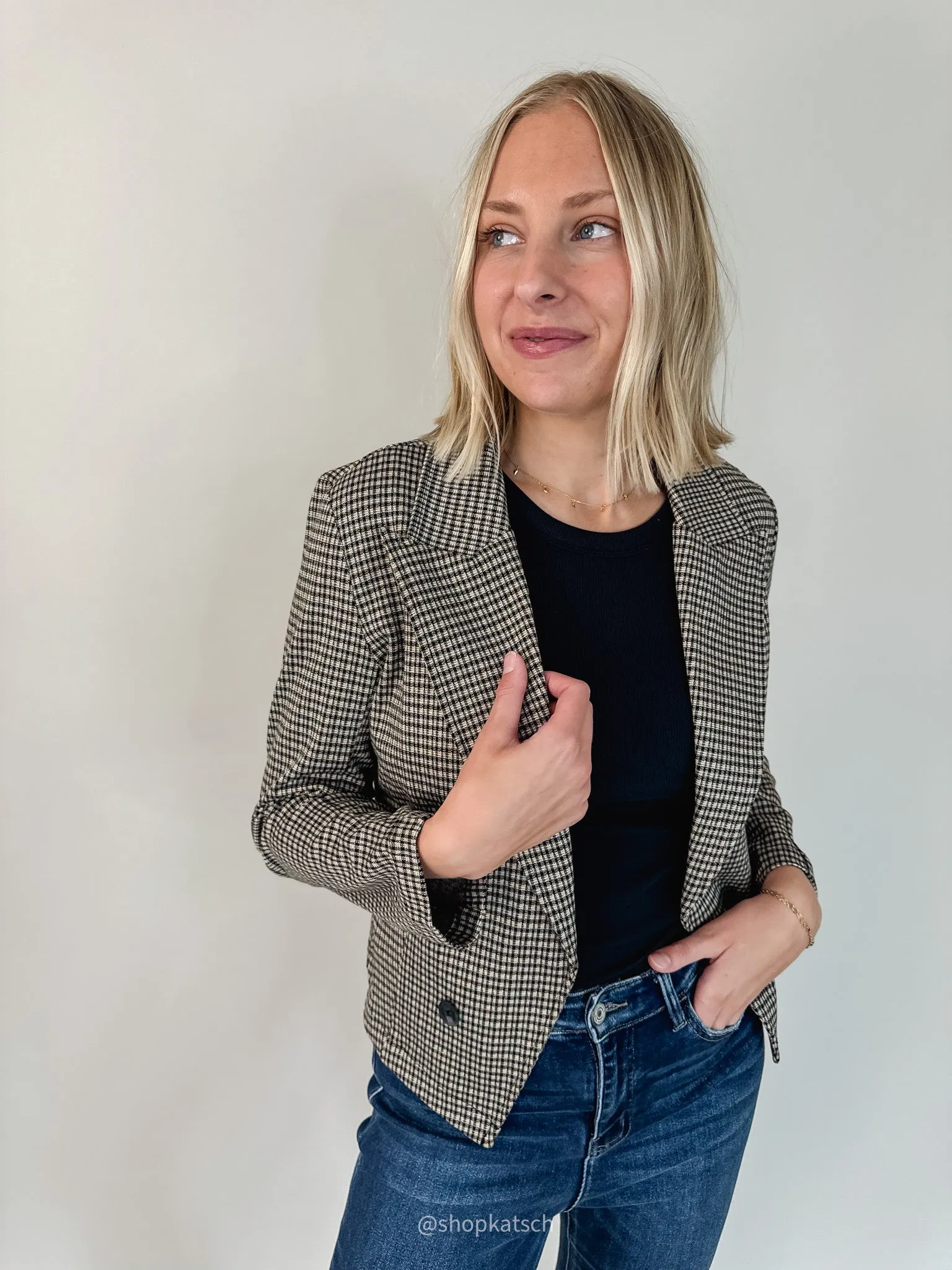 Lexi Open Front Black and Tan Blazer