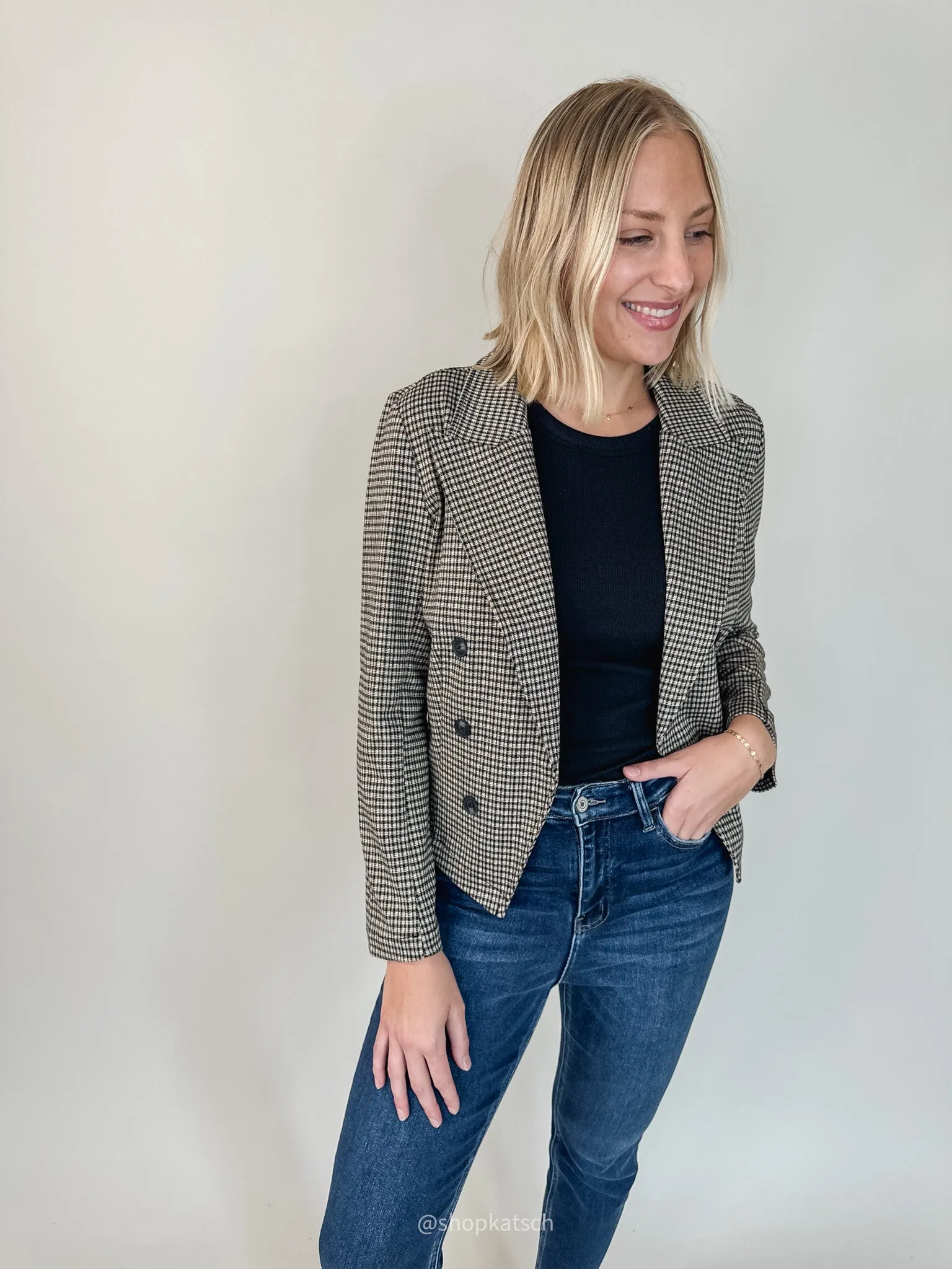 Lexi Open Front Black and Tan Blazer