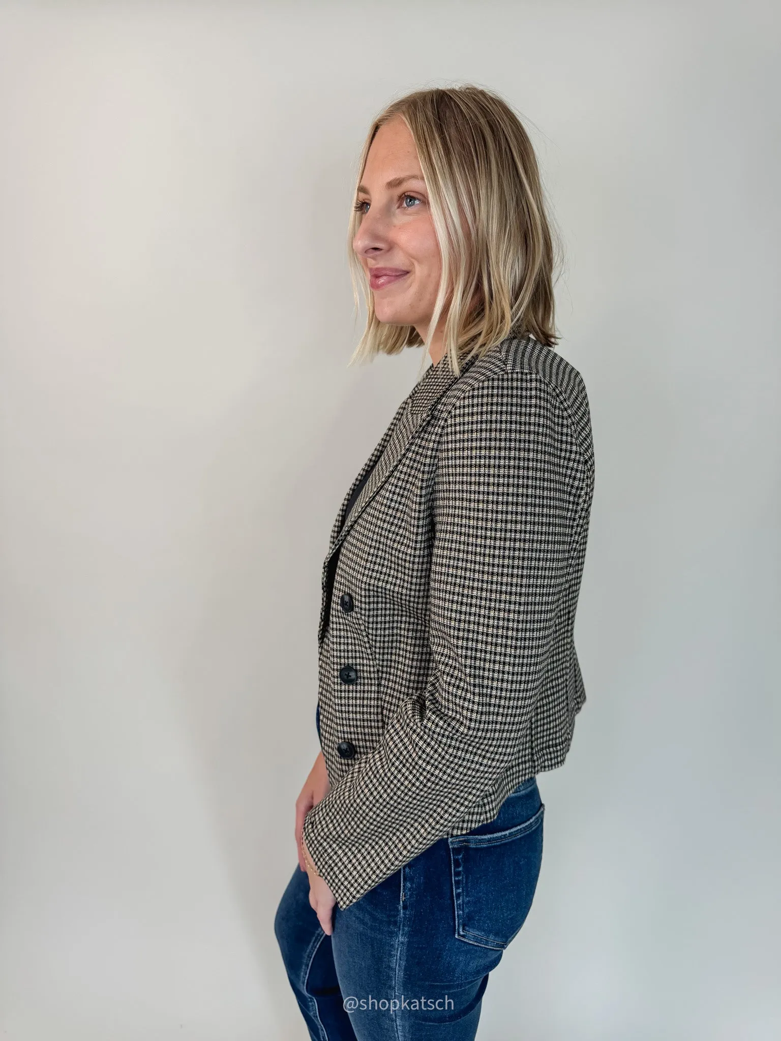 Lexi Open Front Black and Tan Blazer