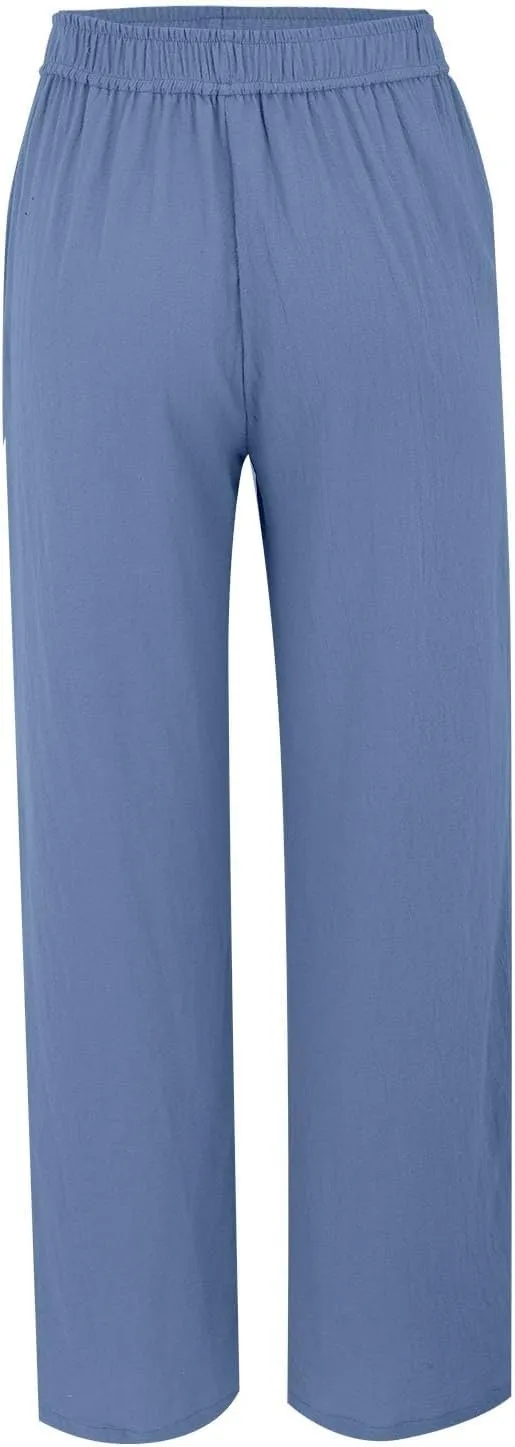 Linen Pants Women Straight Wide Leg Trousers Loose Flowy Casual Pants Lightweight Breathable Trousers