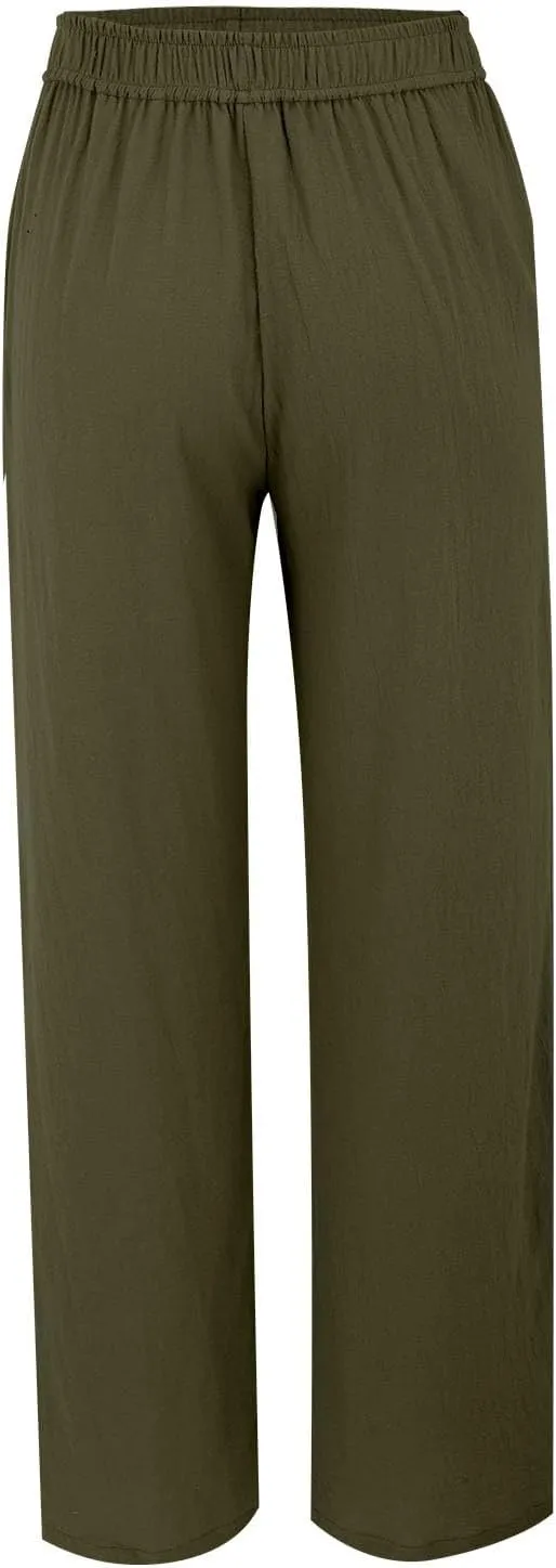 Linen Pants Women Straight Wide Leg Trousers Loose Flowy Casual Pants Lightweight Breathable Trousers