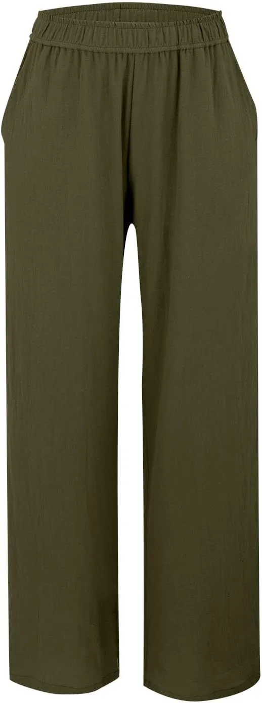 Linen Pants Women Straight Wide Leg Trousers Loose Flowy Casual Pants Lightweight Breathable Trousers