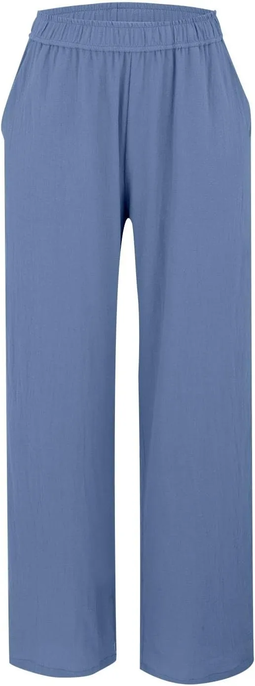 Linen Pants Women Straight Wide Leg Trousers Loose Flowy Casual Pants Lightweight Breathable Trousers