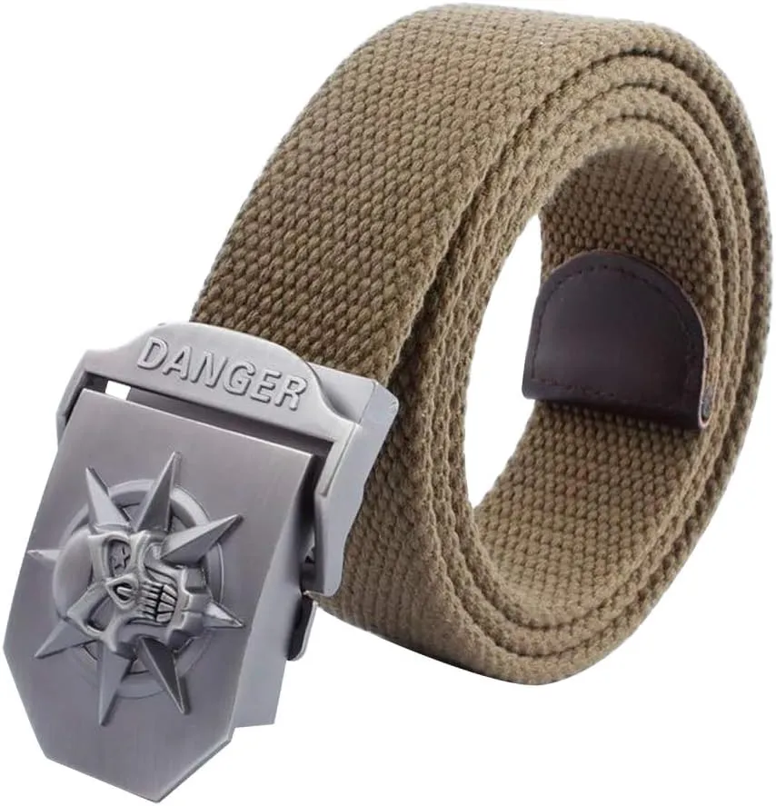 LKMY Men Blet Nylon Canvas Breathable Military Tactical,Men Waist Belt With Zinc Alloy Skull Buckle