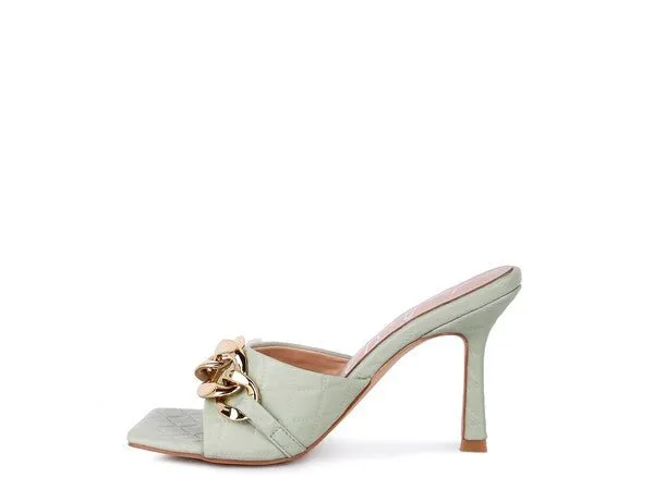 London Rag Mermaid Metal Chain Heeled Quilted Sandals