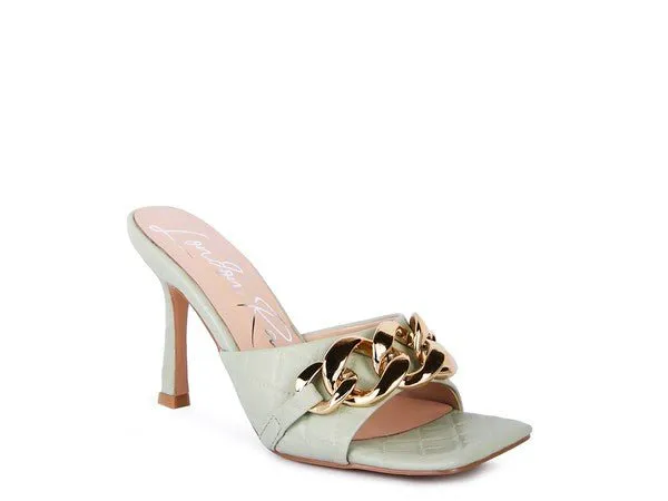 London Rag Mermaid Metal Chain Heeled Quilted Sandals