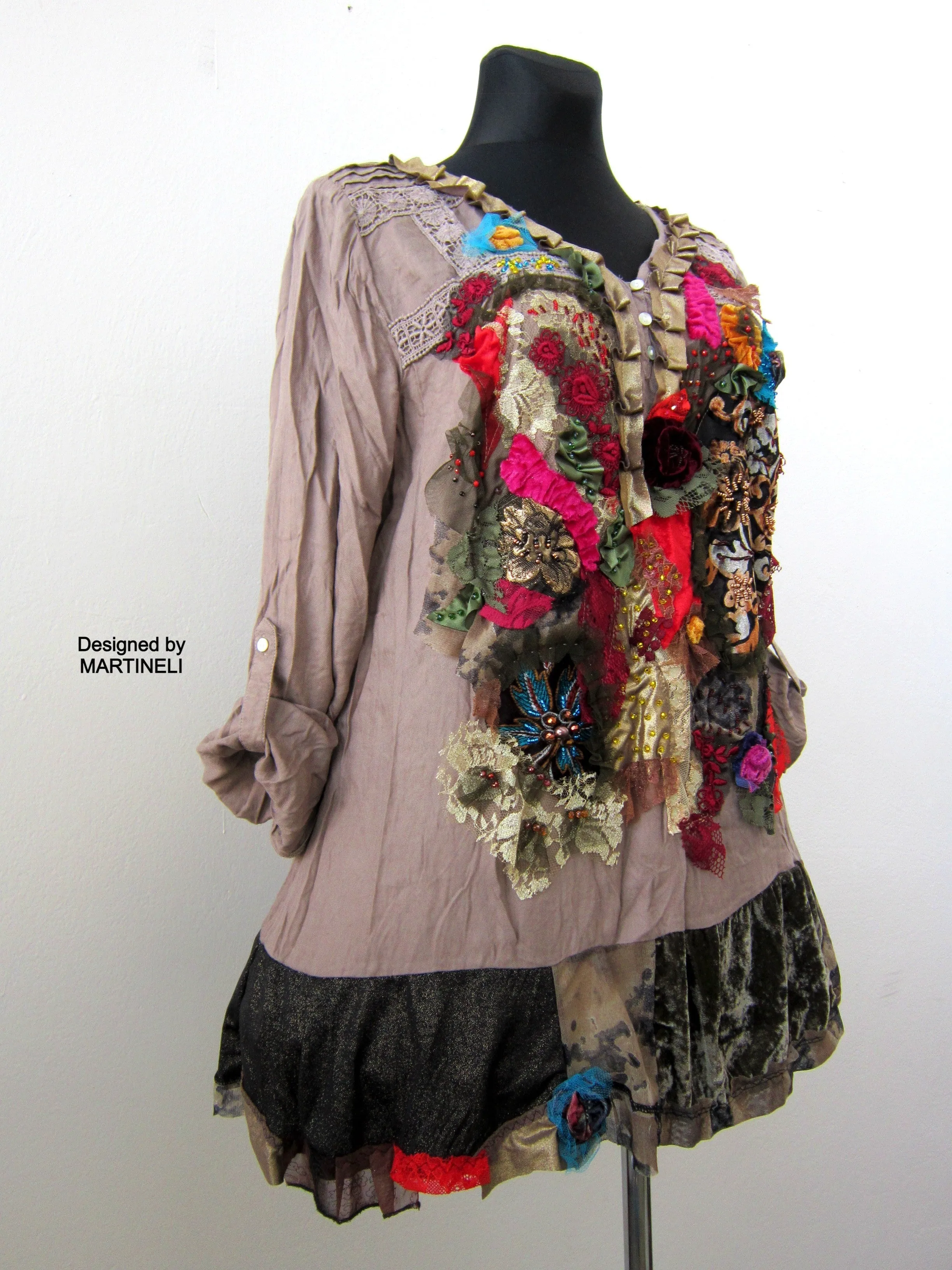 Long Sleeves Embroidered Shirt Dress,XL Boho Hippie Summer Dress
