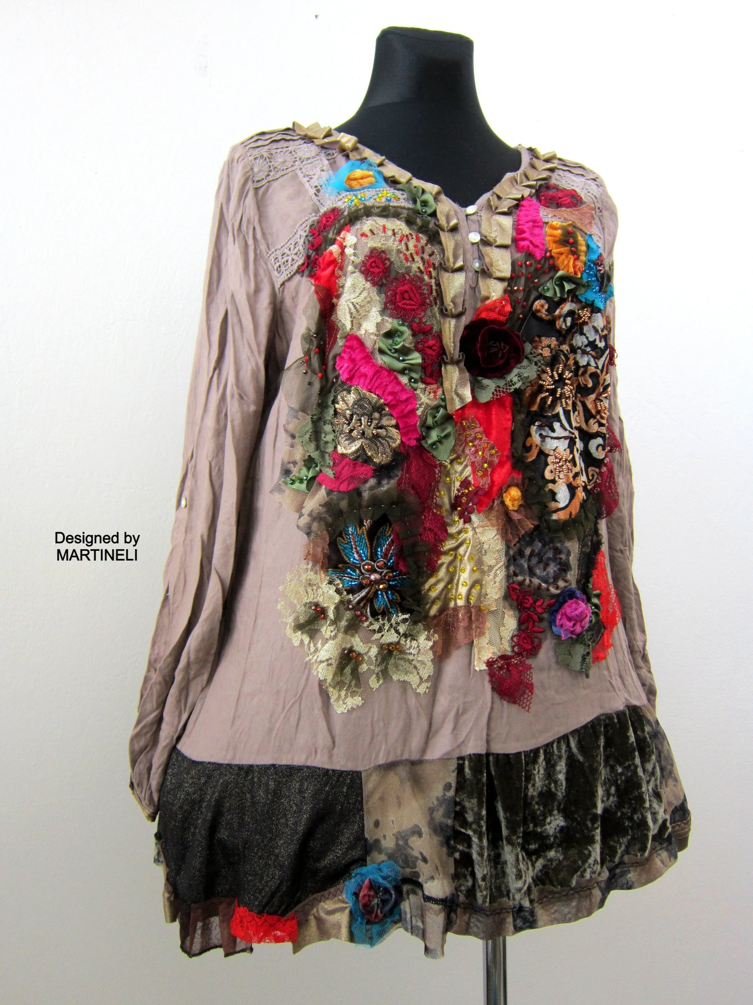 Long Sleeves Embroidered Shirt Dress,XL Boho Hippie Summer Dress
