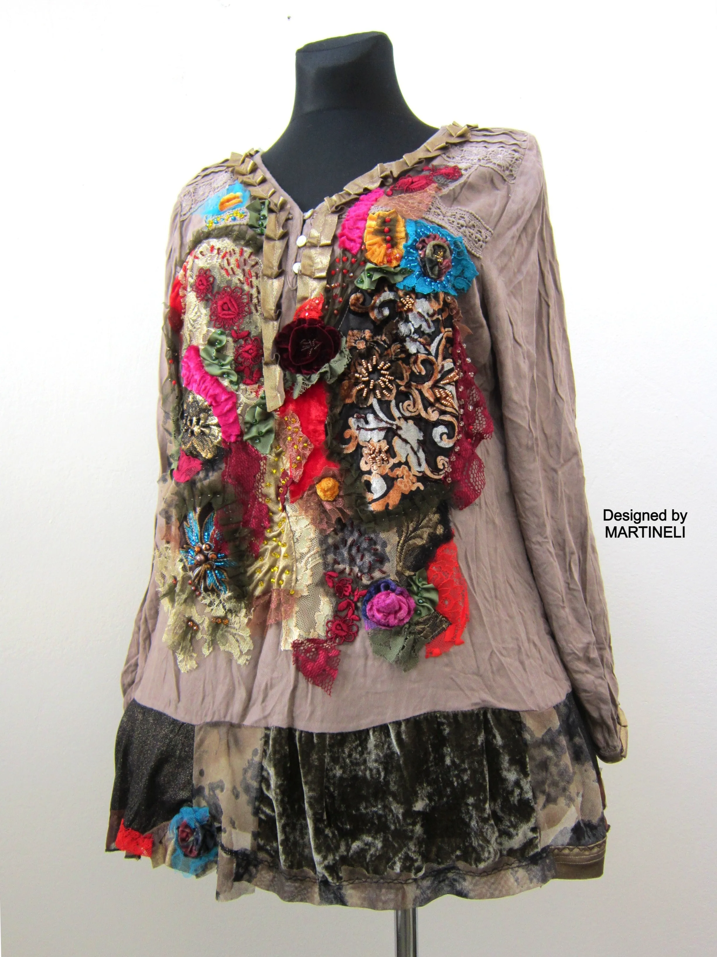 Long Sleeves Embroidered Shirt Dress,XL Boho Hippie Summer Dress