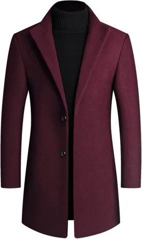 Lu's Chic Men's Single Breasted Trench Coat Button Down Overcoat Warm Dress Pea Coats