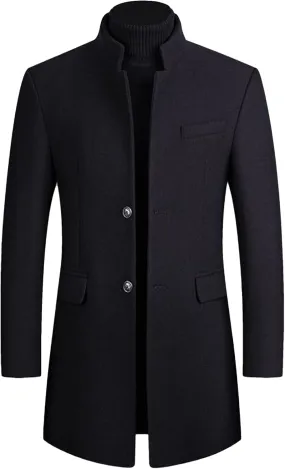 Lu's Chic Men's Single Breasted Trench Coat Button Down Overcoat Warm Dress Pea Coats