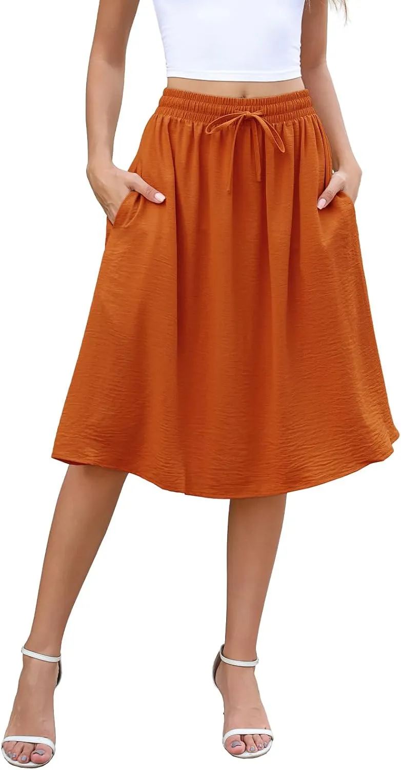 Lyrur Women's 2025 Trendy Summer Basic Midi Skirts with Pockets