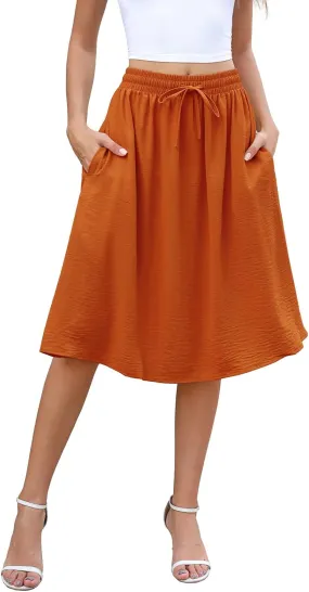 Lyrur Women's 2025 Trendy Summer Basic Midi Skirts with Pockets