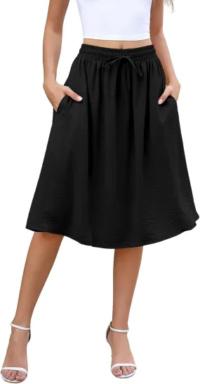 Lyrur Women's 2025 Trendy Summer Basic Midi Skirts with Pockets