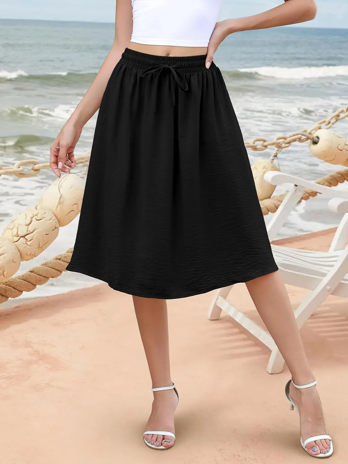 Lyrur Women's 2025 Trendy Summer Basic Midi Skirts with Pockets