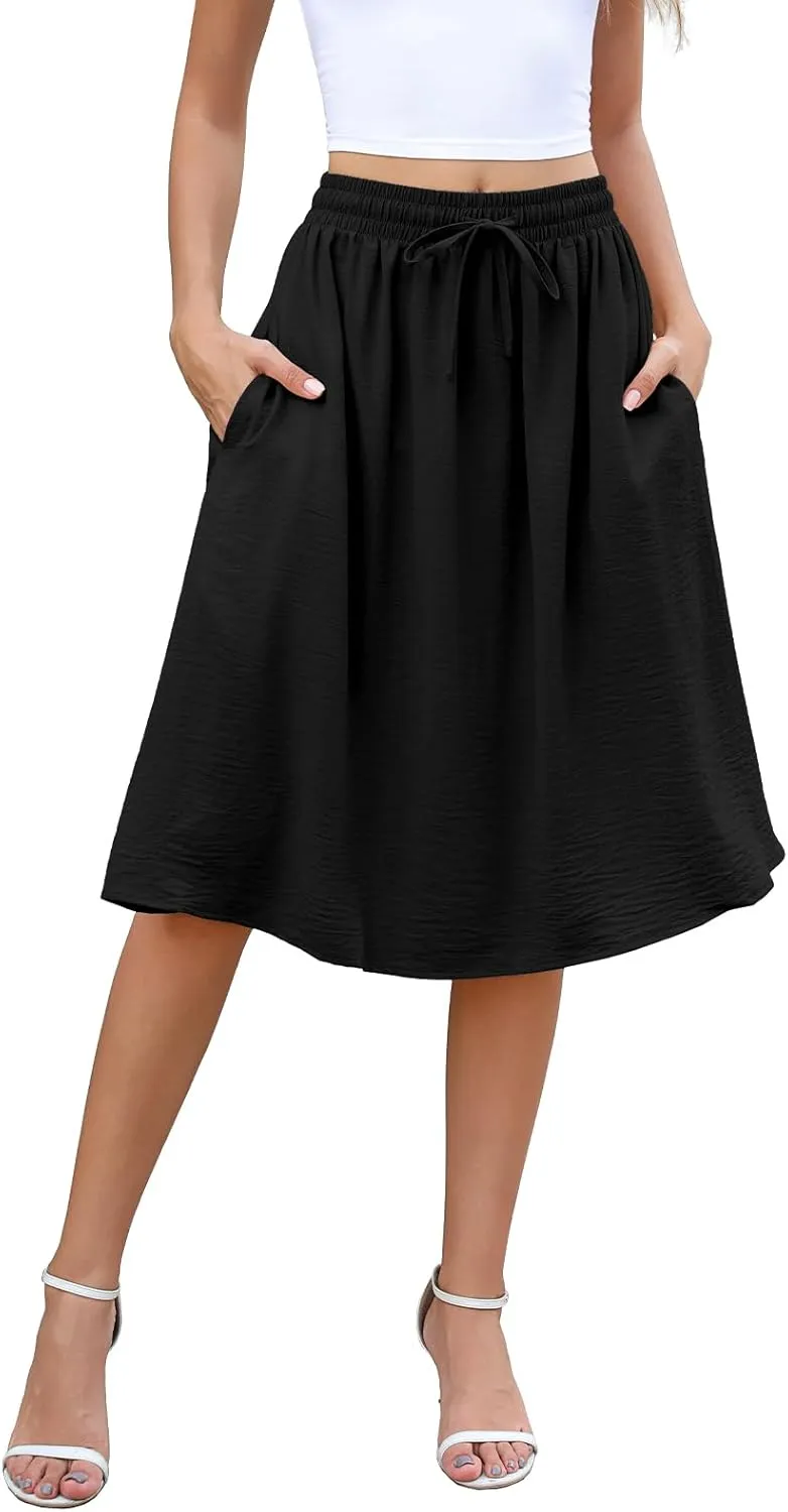Lyrur Women's 2025 Trendy Summer Basic Midi Skirts with Pockets