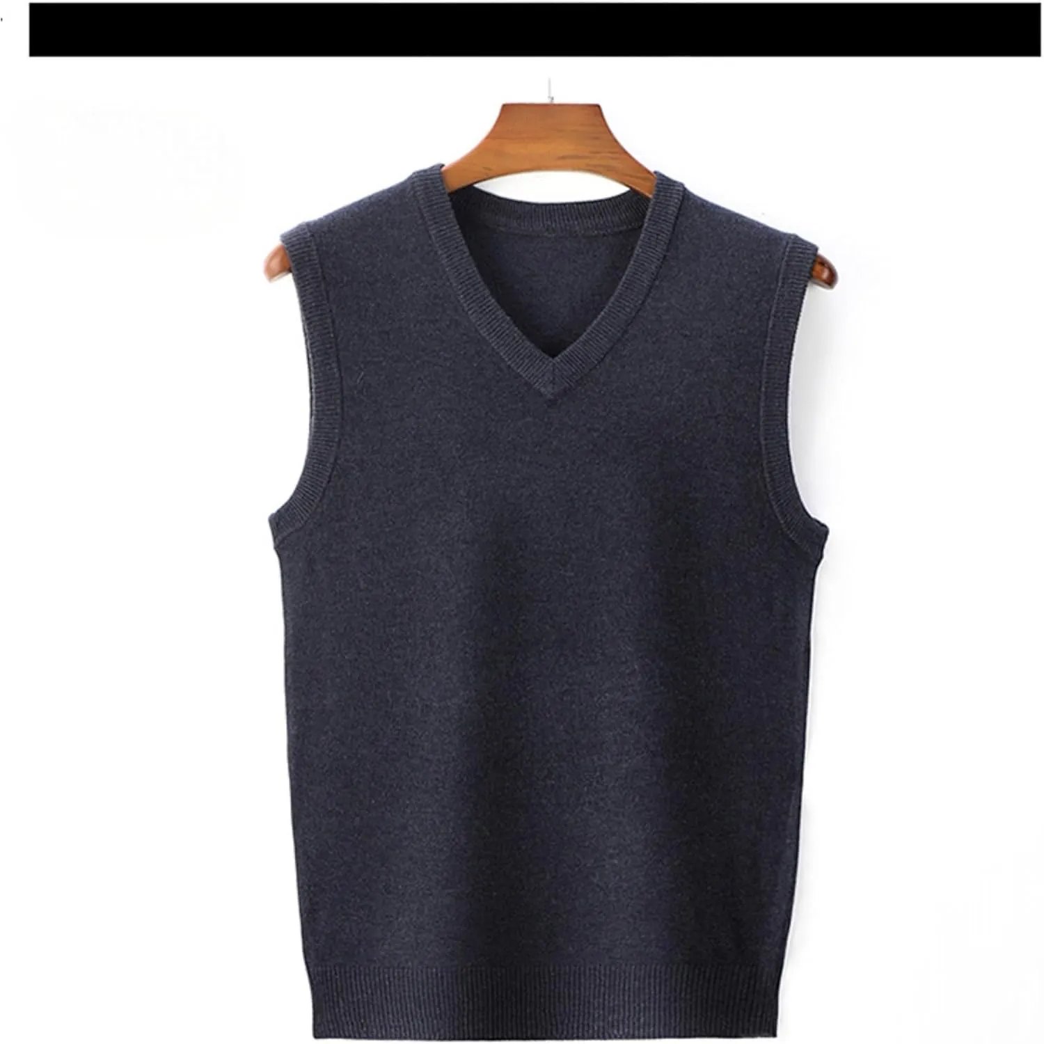 Maiyifu-GJ Men's V-Neck Solid Color Stretchy Sweater Warm Pullover Casual Vests Slim Sleeveless Business Knitwear