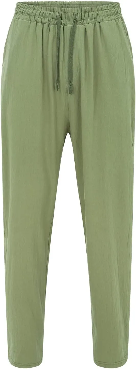 Man Cargo Mens Casual Drawstring Trousers Lightweight Elastic Waist Pants Relaxed Fit Casual Sweatpant Yoga Beach Pants