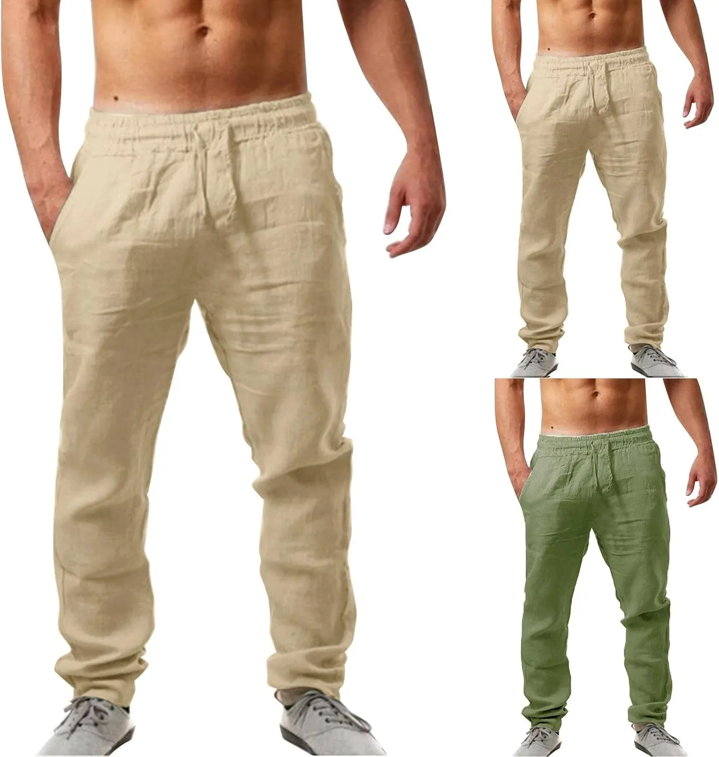 Man Cargo Mens Casual Drawstring Trousers Lightweight Elastic Waist Pants Relaxed Fit Casual Sweatpant Yoga Beach Pants