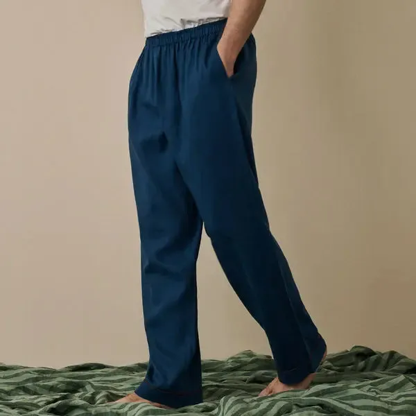Marine Blue Tencel Linen Blend Men's Pyjama Trouser