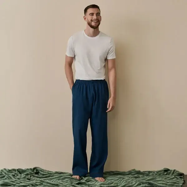 Marine Blue Tencel Linen Blend Men's Pyjama Trouser