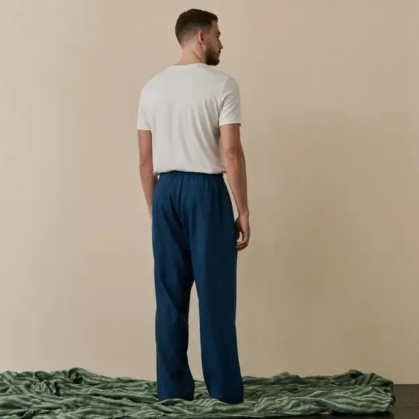 Marine Blue Tencel Linen Blend Men's Pyjama Trouser