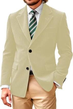 Men Corduroy Casual Suit Blazer Jackets Vintage Formal Sport Coats Classic 2 Button Corduroy Business Blazer