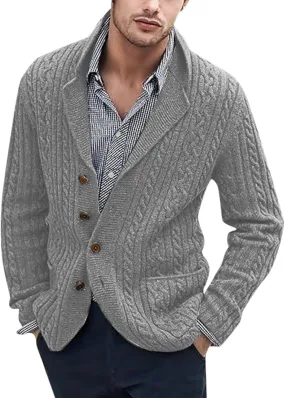 Mens Cardigan Sweater, Mens Cardigan Sweater Casual Soft Shawl Collar Cardigan Stylish Cable Knit Button Up Sweater