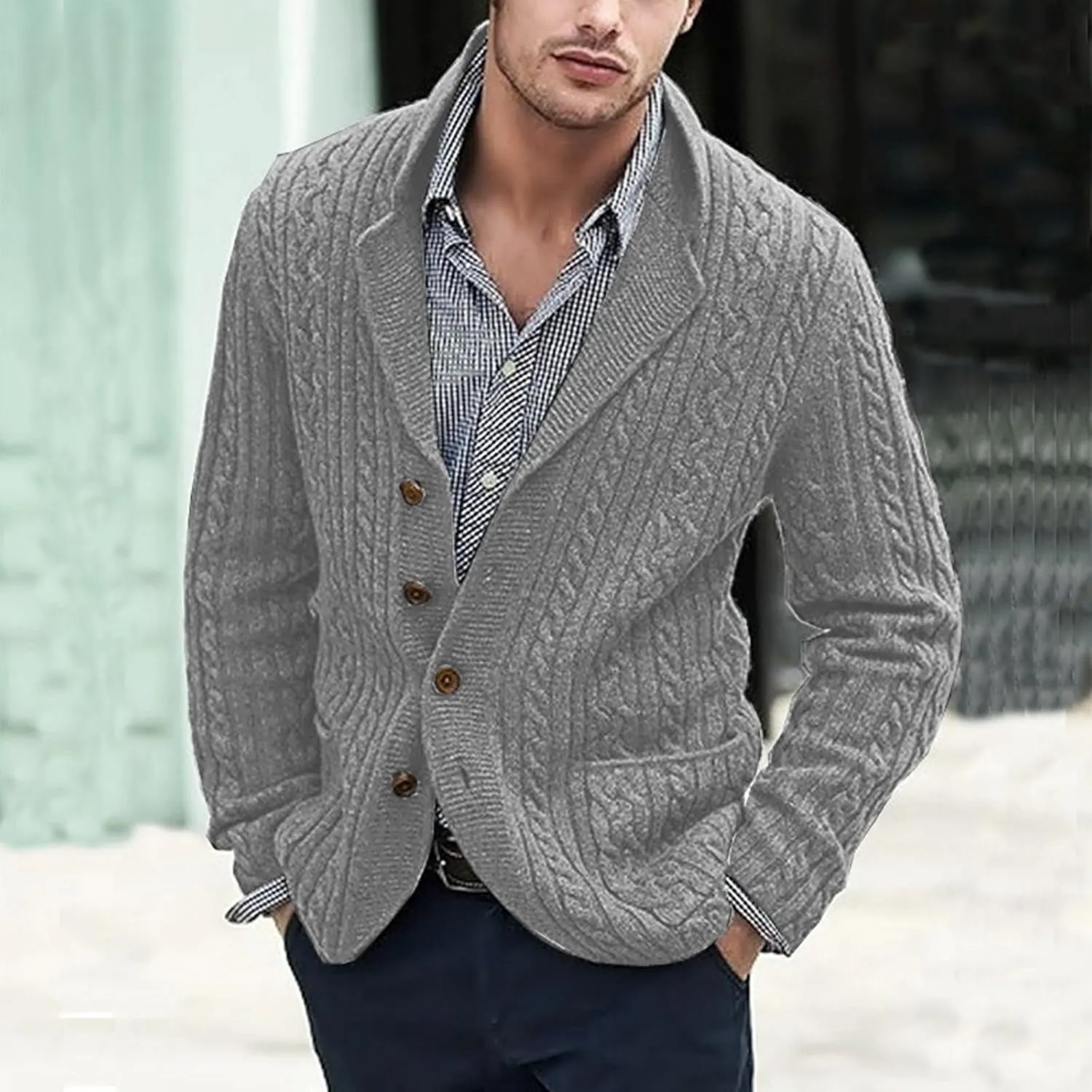 Mens Cardigan Sweater, Mens Cardigan Sweater Casual Soft Shawl Collar Cardigan Stylish Cable Knit Button Up Sweater