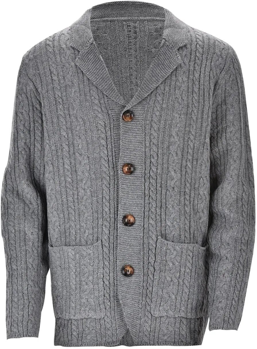 Mens Cardigan Sweater, Mens Cardigan Sweater Casual Soft Shawl Collar Cardigan Stylish Cable Knit Button Up Sweater