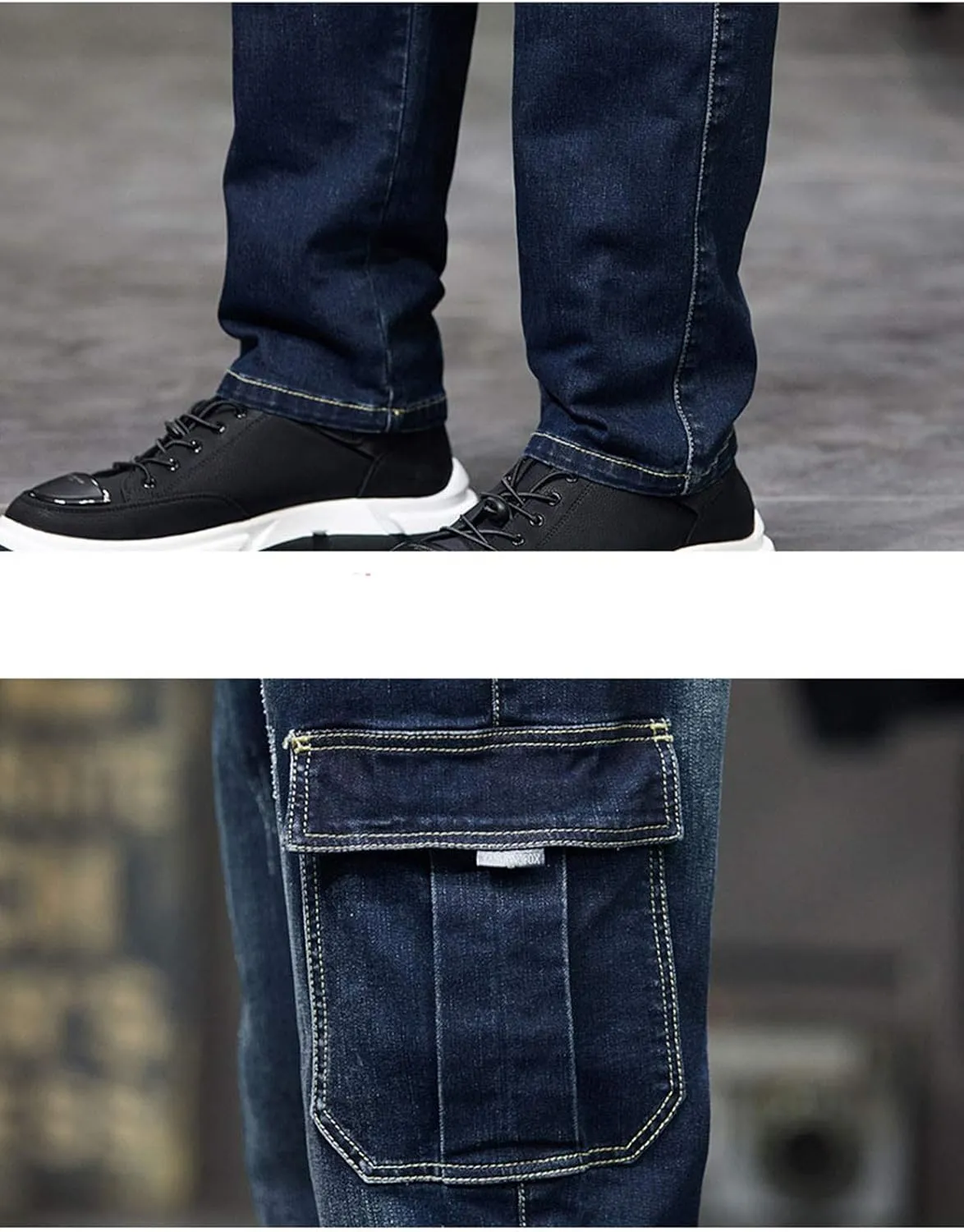Men`s Cargo Jeans Workwear Stretchy Loose Zipper Pocket Denim Pants