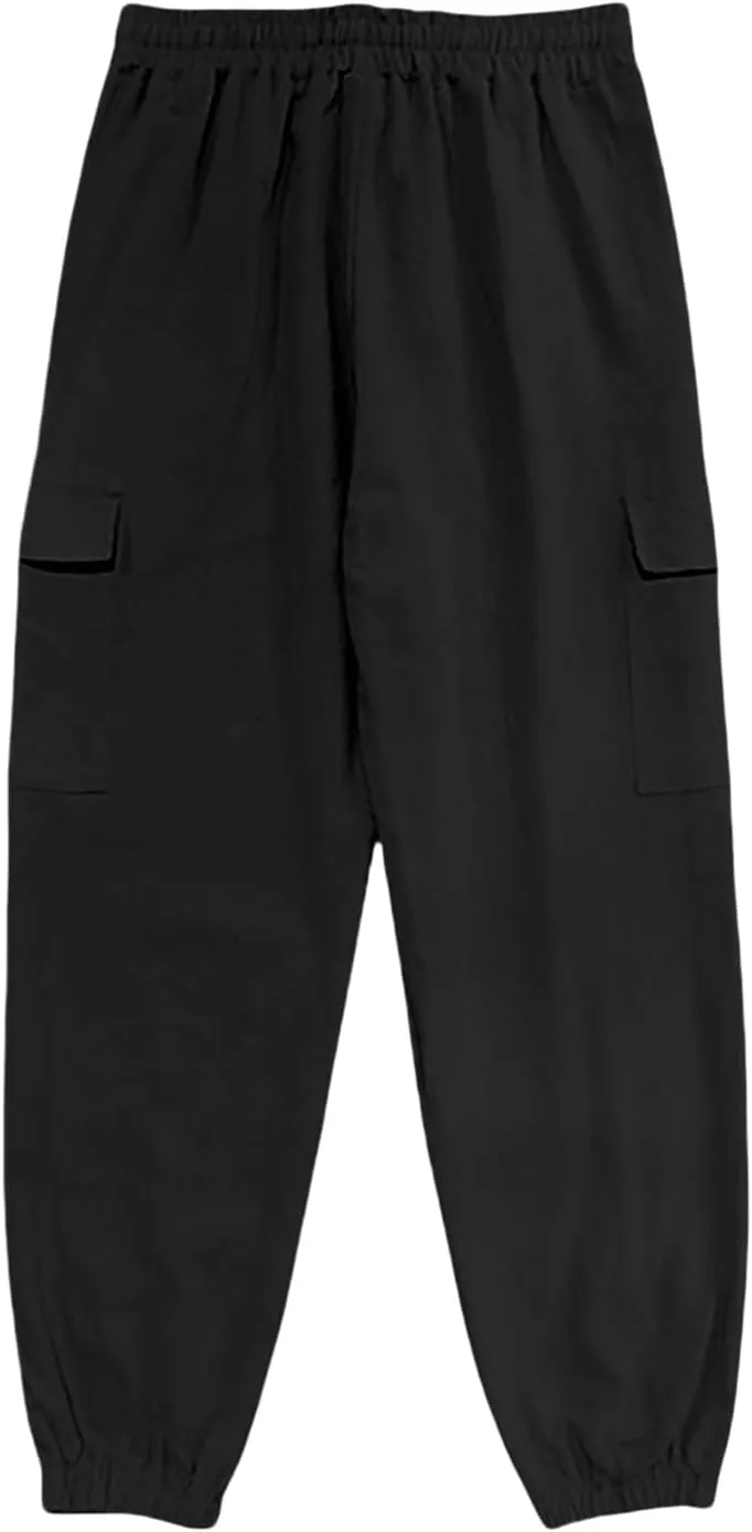 Mens Casual Cargo Pants Summer Elastic Waist Drawstring Pants Relaxed Fit Breathable Yoga Beach Trousers with Pockets