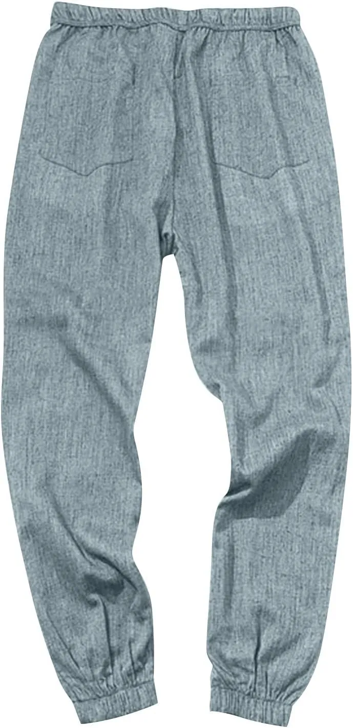 Men's Casual Loose and Comfortable Casual Pants Cotton Linen Buttons Trousers