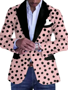 Men's Contrast Polka Dot Print Single-Breasted Casual Blazer