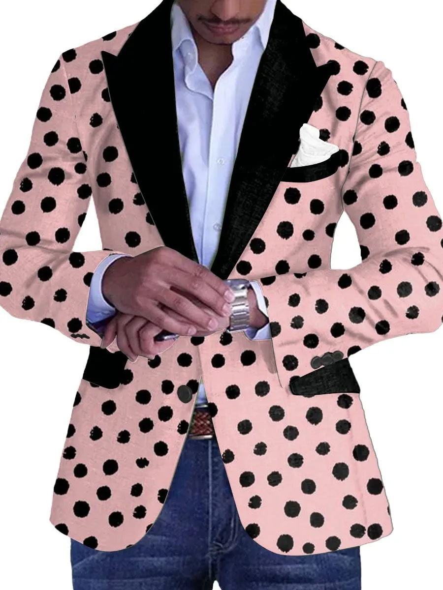 Men's Contrast Polka Dot Print Single-Breasted Casual Blazer