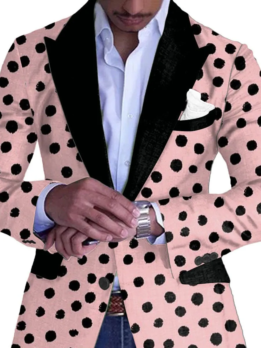Men's Contrast Polka Dot Print Single-Breasted Casual Blazer
