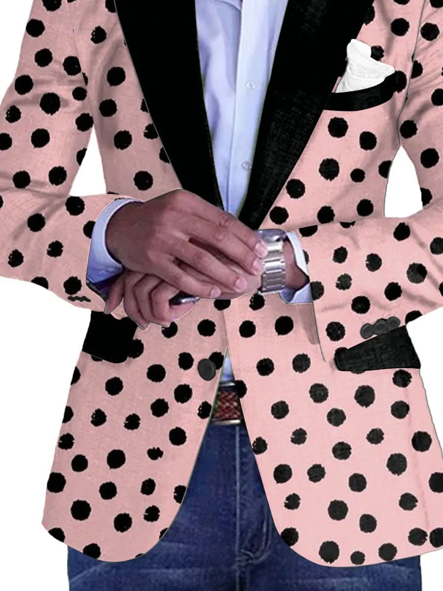 Men's Contrast Polka Dot Print Single-Breasted Casual Blazer