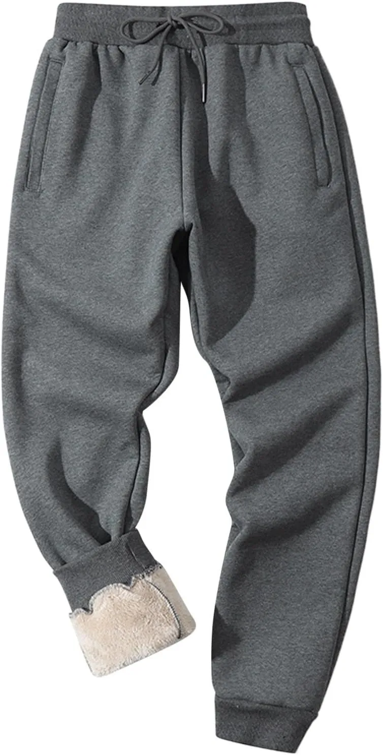 Men's Cotton Sweatpants Drawstring Elastic Waist Wide Leg Pant Regular Fit Pants Outdoor Hiking Trousers