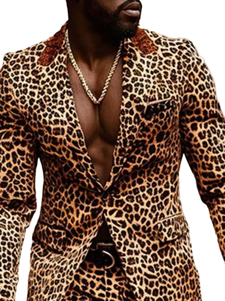 Men's Lapel Single Breasted Leopard Print Casual Blazer