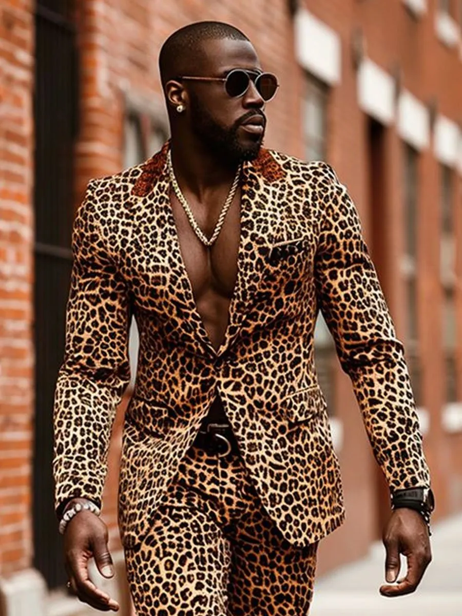 Men's Lapel Single Breasted Leopard Print Casual Blazer
