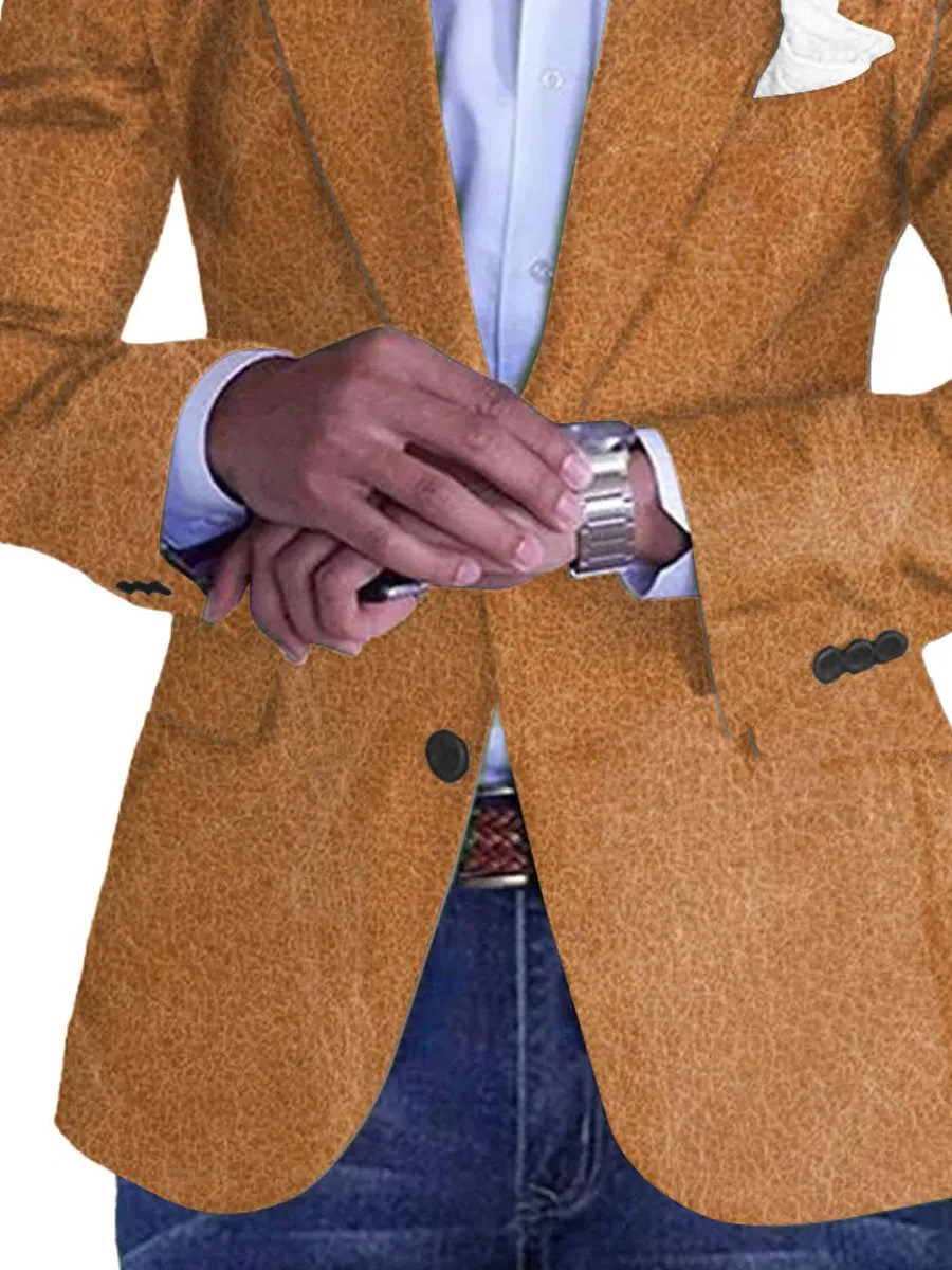 Men's Leather Print Single Breasted Casual Blazer