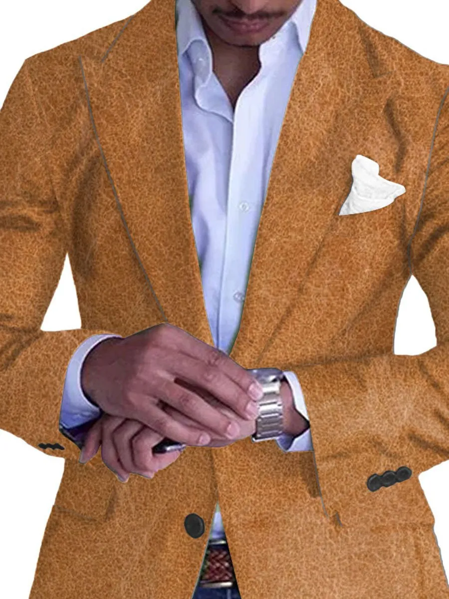 Men's Leather Print Single Breasted Casual Blazer