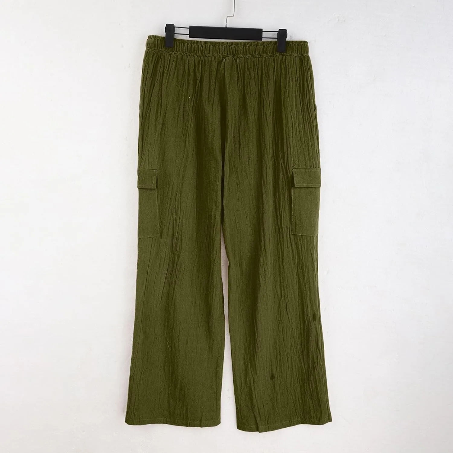 Mens Linen Beach Pants Big Tall Casual Elastic Waist Summer Beach Pants Lightweight Breathable Yoga Vacation Trouser