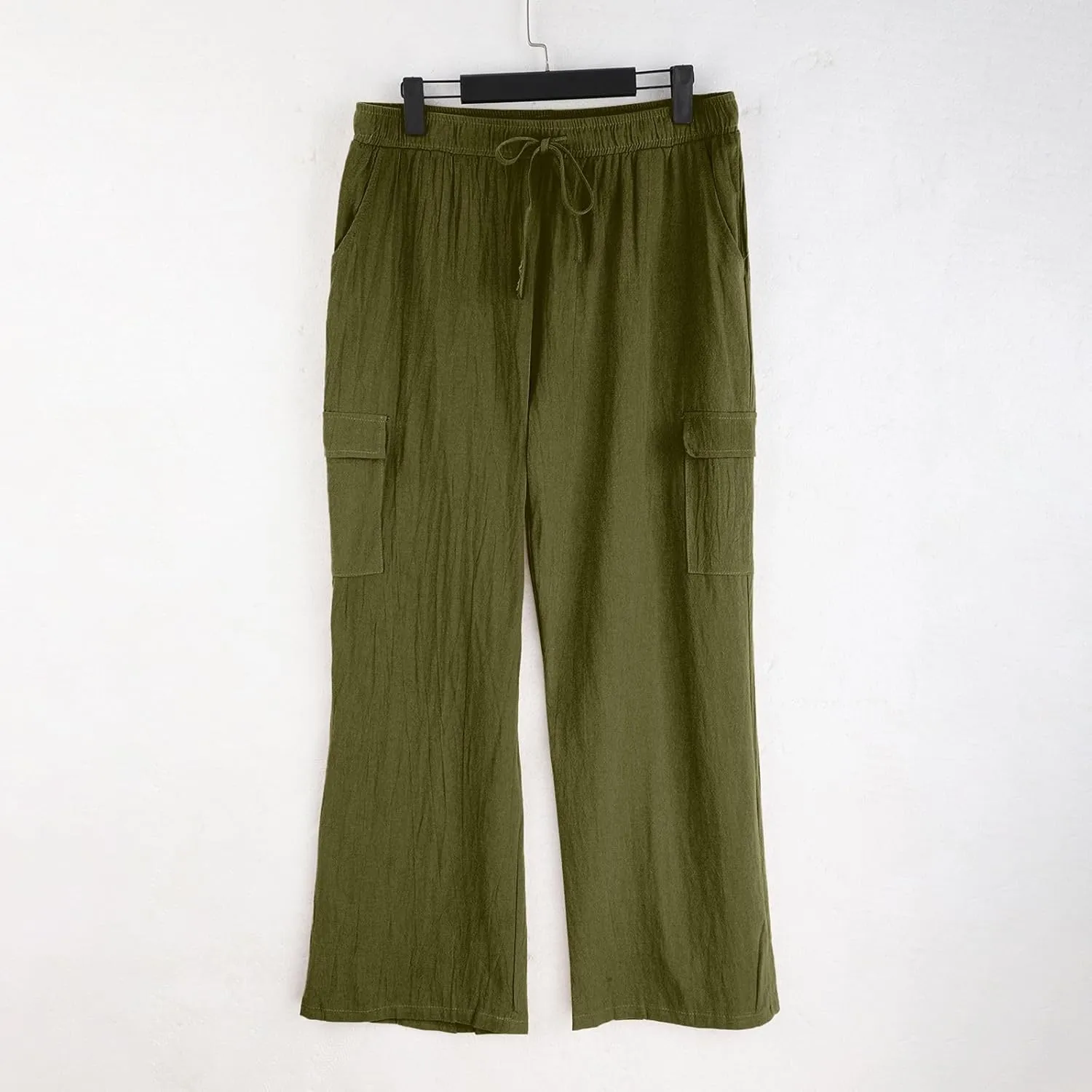 Mens Linen Beach Pants Big Tall Casual Elastic Waist Summer Beach Pants Lightweight Breathable Yoga Vacation Trouser