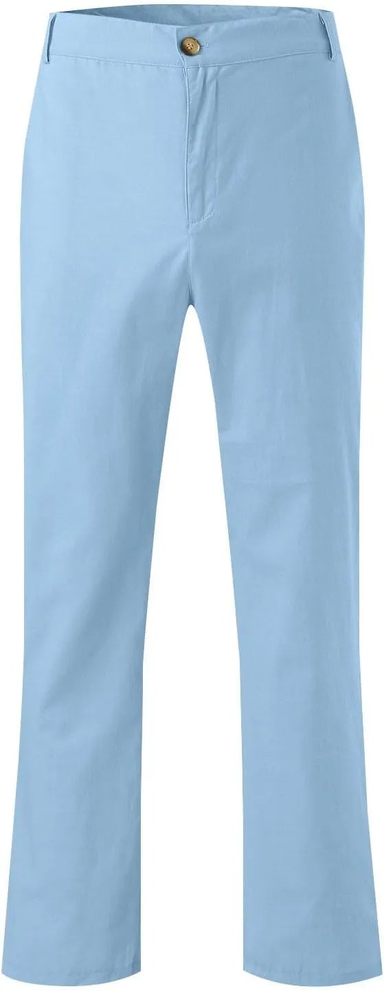 Mens Linen Pants Big and Tall Casual Elastic Waist Summer Beach Pants Lightweight Breathable Yoga Vacation Trousers