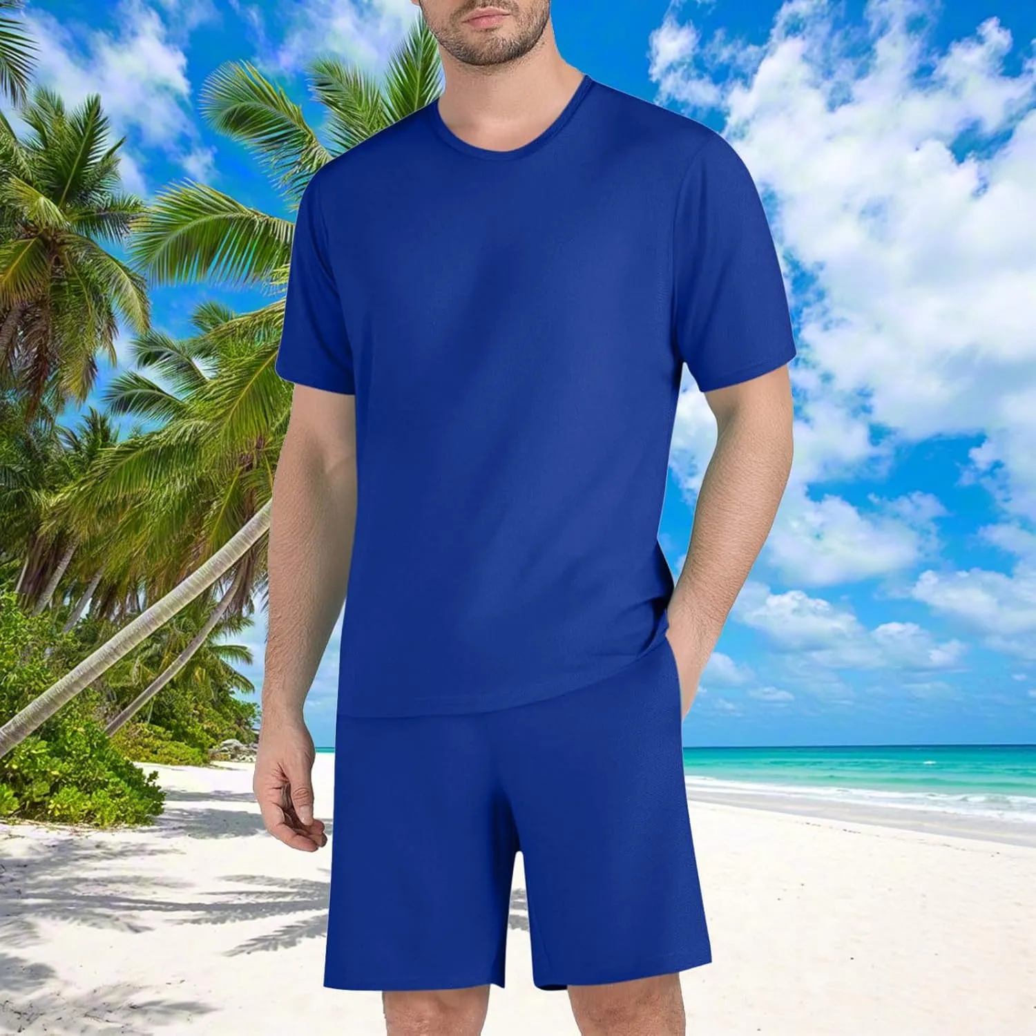 Mens Short Sets 2 Piece Outfits Summer Beach Casual Tracksuit Sports Shirt and Shorts Set Cotton Linen Suit