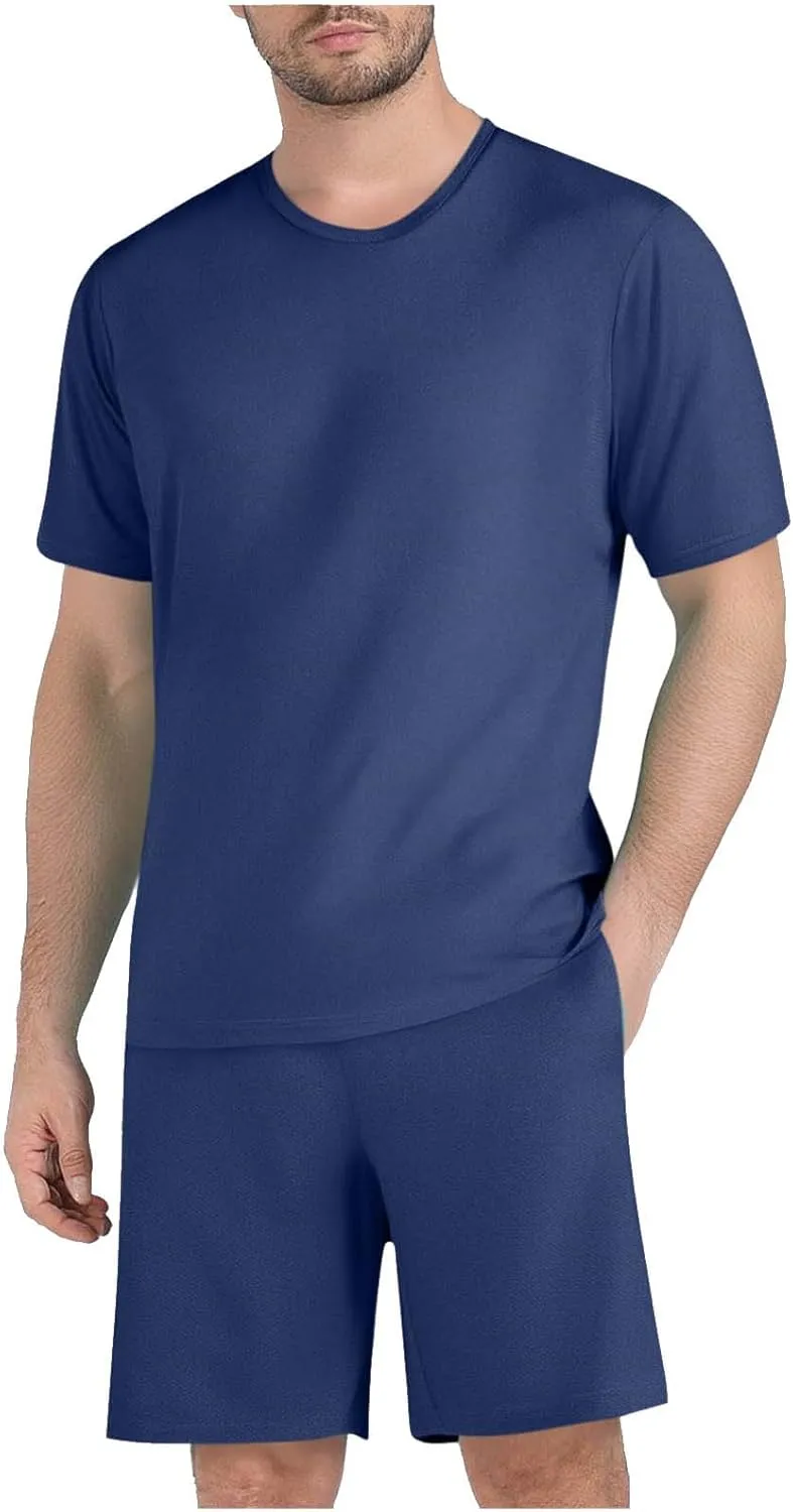 Mens Short Sets 2 Piece Outfits Summer Beach Casual Tracksuit Sports Shirt and Shorts Set Cotton Linen Suit