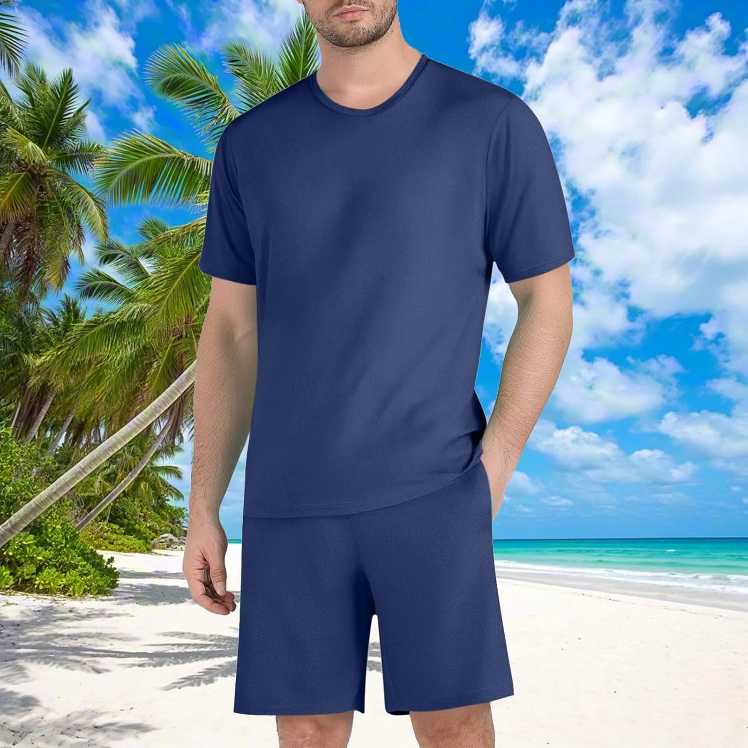 Mens Short Sets 2 Piece Outfits Summer Beach Casual Tracksuit Sports Shirt and Shorts Set Cotton Linen Suit