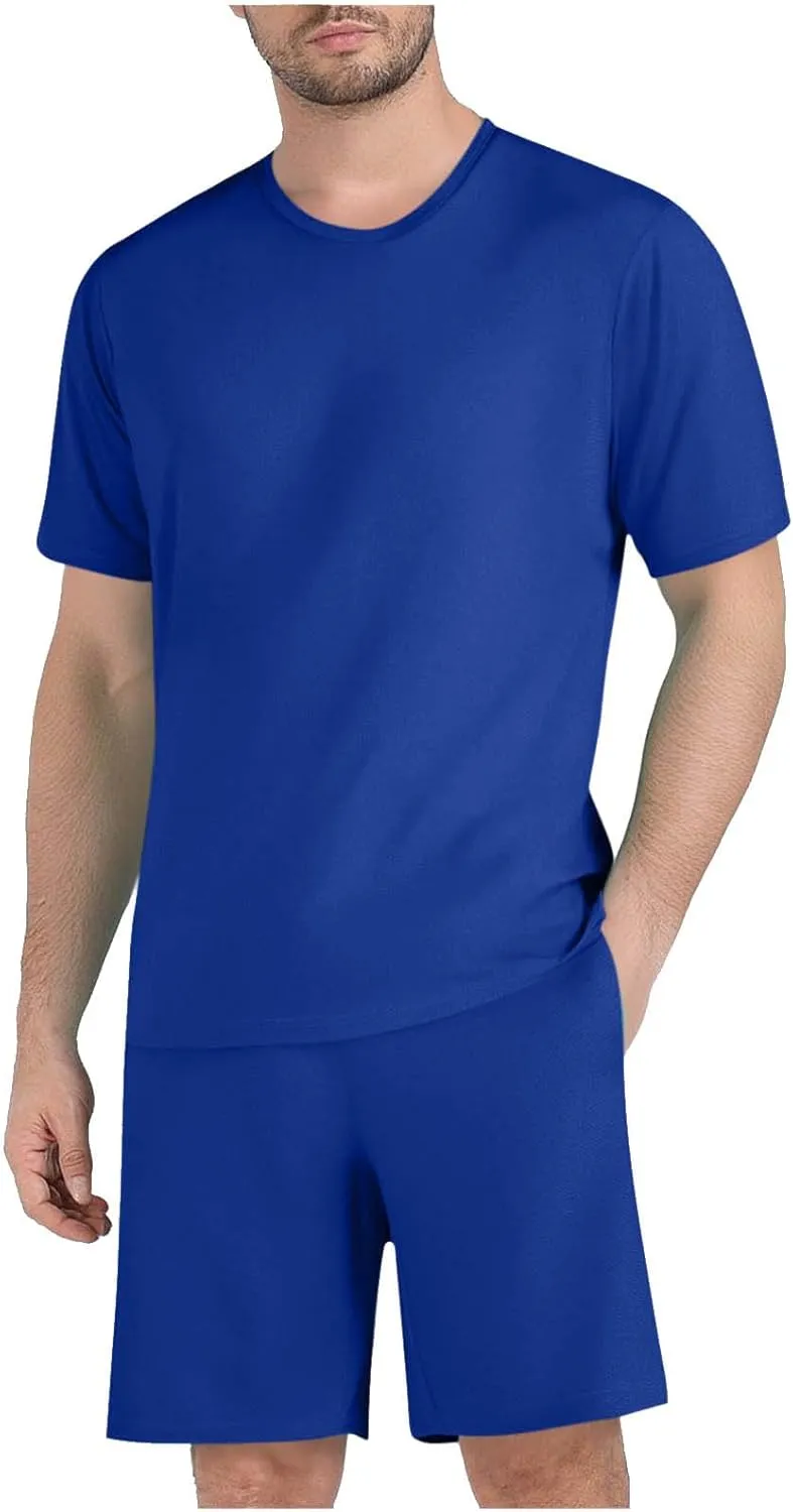 Mens Short Sets 2 Piece Outfits Summer Beach Casual Tracksuit Sports Shirt and Shorts Set Cotton Linen Suit